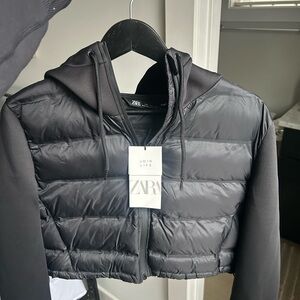 Zara Black Hooded Puffer Jacket
